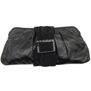 Vintage Bebe Y2K Black Patent Leather Suede Clutch Convertible Shoulder Bag